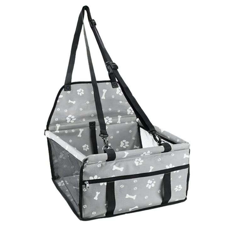 Scaun Auto pentru Câini și Pisici, Aurea, Tip Cușcă, Pliabil, Gri, 42x39x39 cm