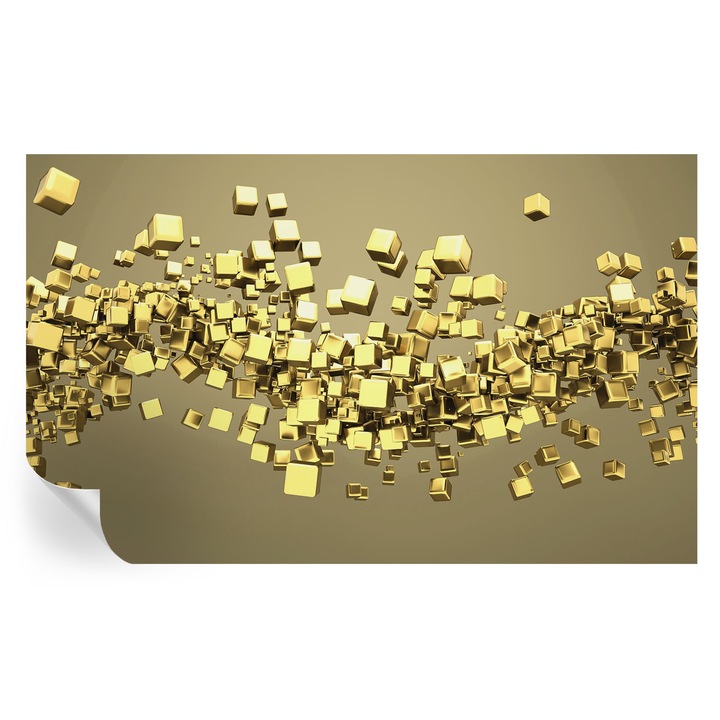 Tapet Textil Autocolant, Tulup, Cuburi creative, Galben, 416 x 254 cm, Decorativ, Pentru Interior, 010170060070000274317