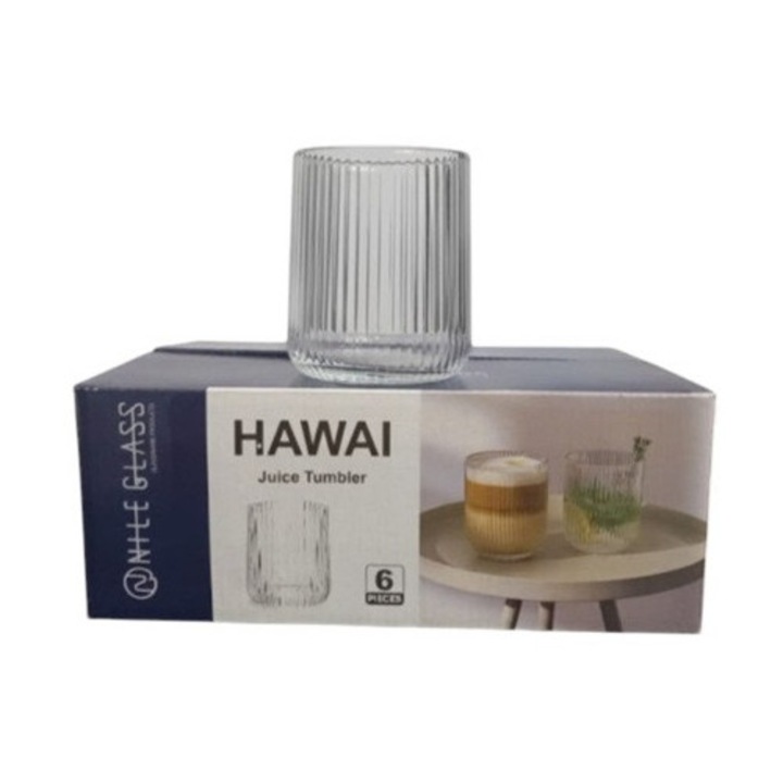 Set 6 pahare din sticla, Nile Hawai, 250 ml