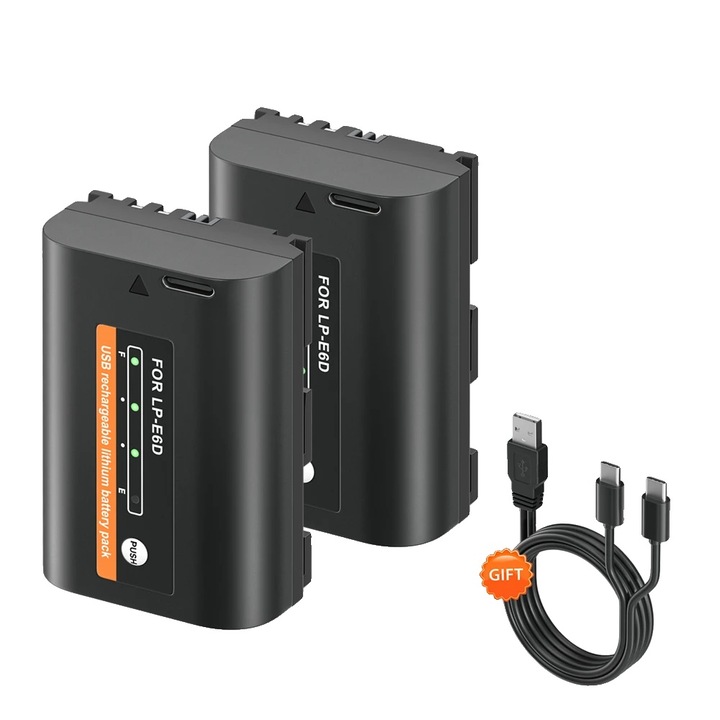 Baterii pentru camera, 2PCS, capacitate mare, incarcare Type-C, 2600mAh