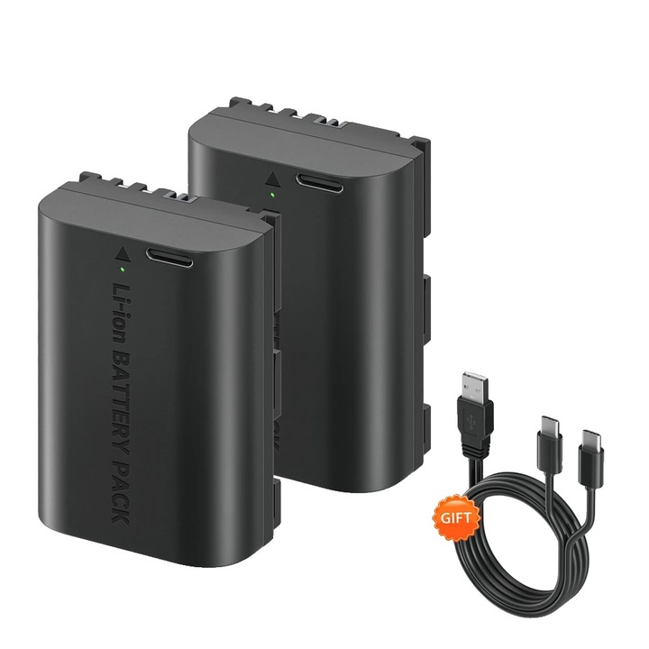 Baterii pentru camera, 2PCS, incarcare Type-C, capacitate mare, 2600mAh
