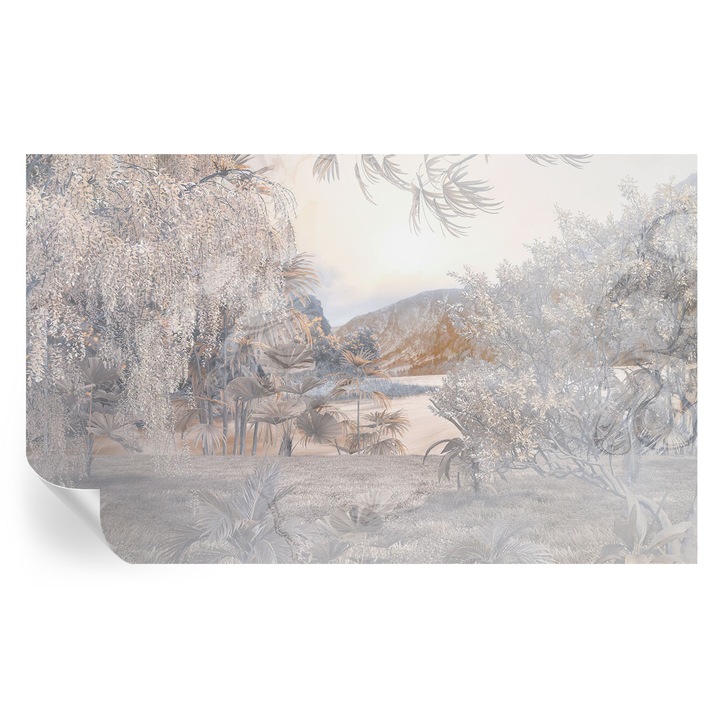 Tapet Textil Autocolant, Tulup, Natura subtilitatii, Alb, 416 x 254 cm, Decorativ, Detasabil, 010170060070000282732