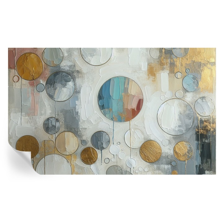 Tapet Textil Autocolant, Tulup, Cercuri geometrice, Gri, 416 x 254 cm, Decorativ, Usor De Montat Si Rezistent, 010170060070000282723