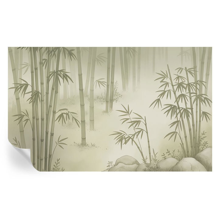 Tapet Textil Autocolant, Tulup, Peisaj linistit, Verde, 416 x 254 cm, Decorativ, Pentru Sufragerie, Dormitor, 010170060070000284709