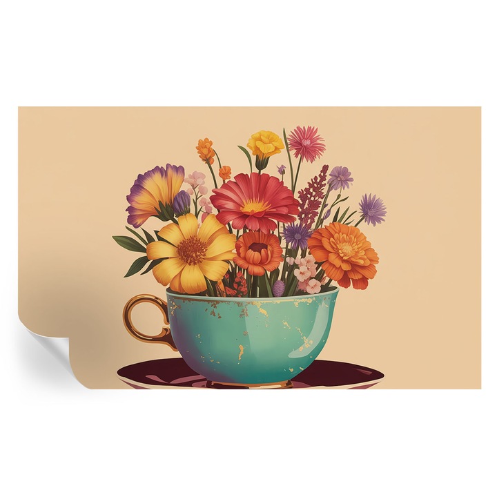 Tapet Textil Autocolant, Tulup, Un buchet colorat, Bej, 416 x 254 cm, Decorativ, Usor De Instalat, 010170060070000284704