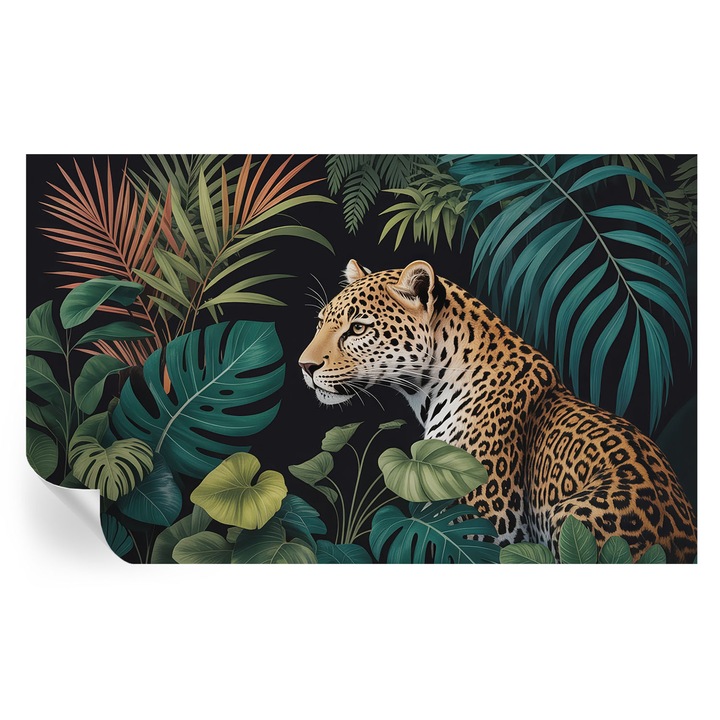 Öntapadós Tapéta Fali Dekoráció, Tulup, Egzotikus leopárd, Zöld, 416 x 254 cm, Dekor, Könnyen Felszerelhető, 010170060070000284819