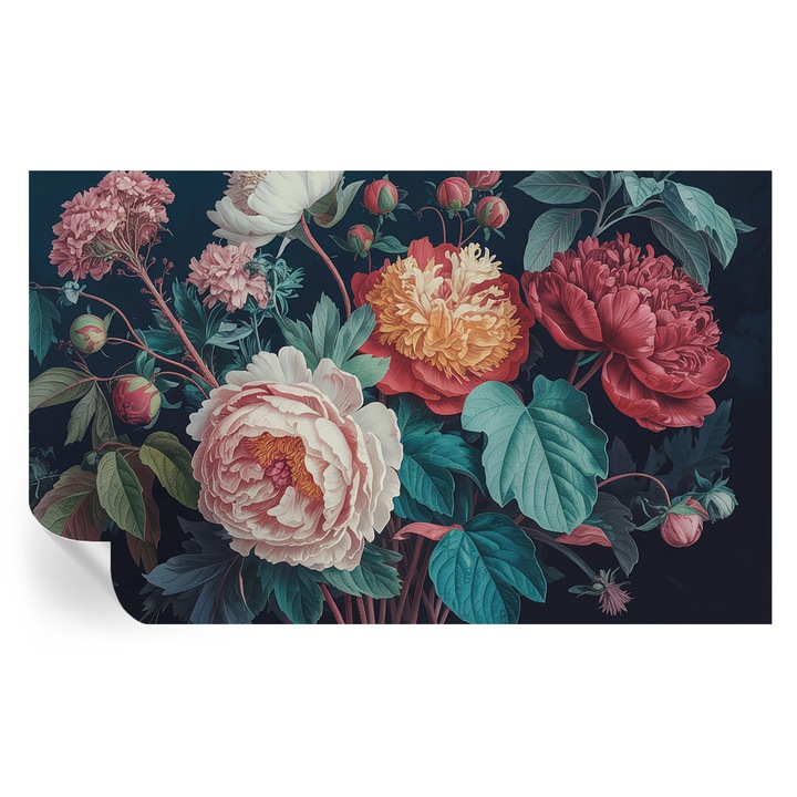 Fali Fotótapéta Autocolant, Tulup, Flori colorate, Alb, 416 x 254 cm, Decorativ, Usor De Instalat, 010170060070000284809