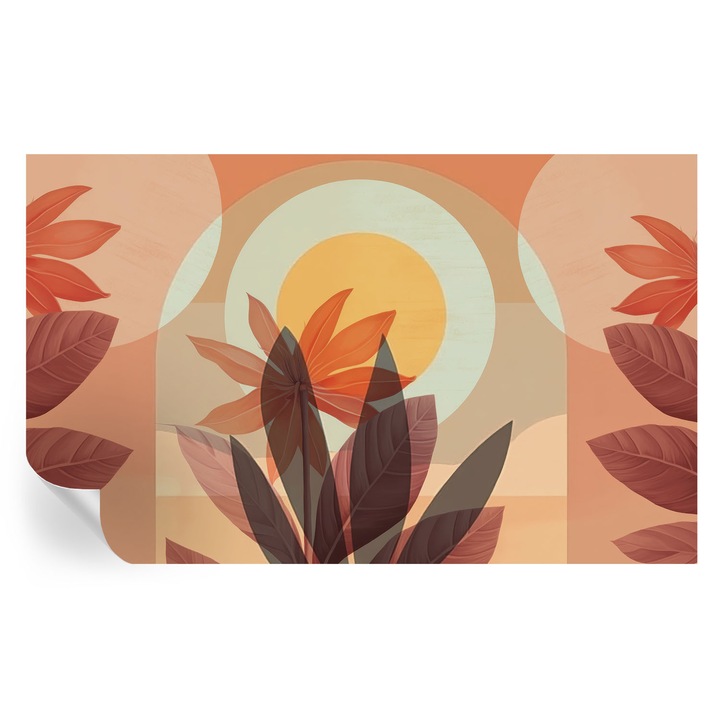 Tapet Textil Autocolant, Tulup, Abstractie florala, Portocaliu, 416 x 254 cm, Decorativ, Usor De Montat Si Rezistent, 010170060070000284928