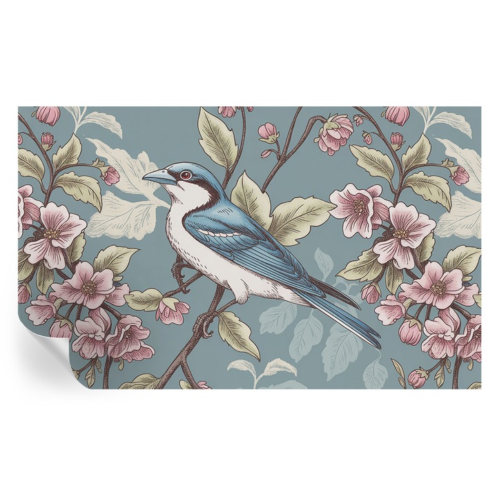 Tapet Textil Autocolant, Tulup, Armonie de primavara, Albastru, 416 x 254 cm, Decorativ, Stickere Decorative, 010170060070000284938