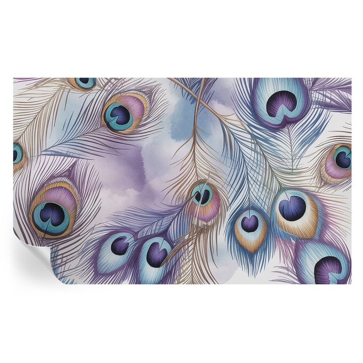 Tapet Autodeziv De Perete, Tulup, Pene de paun, Violet, 416 x 254 cm, Decorativ, Usor De Instalat, 010170060070000284957