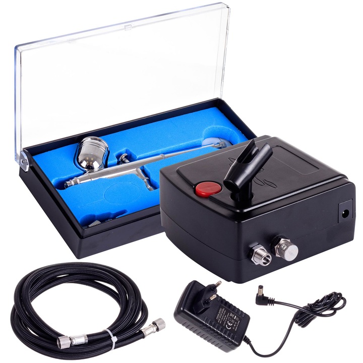 Mini aerográf kompresszor TC Technic TC-100AK, 0.3 mm fúvóka, 1.8 m tömlő, 230V