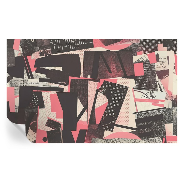 Tapet Textil Autocolant, Tulup, Colaj geometric, Negru, 416 x 254 cm, Decorativ, Usor De Instalat, 010170060070000284996