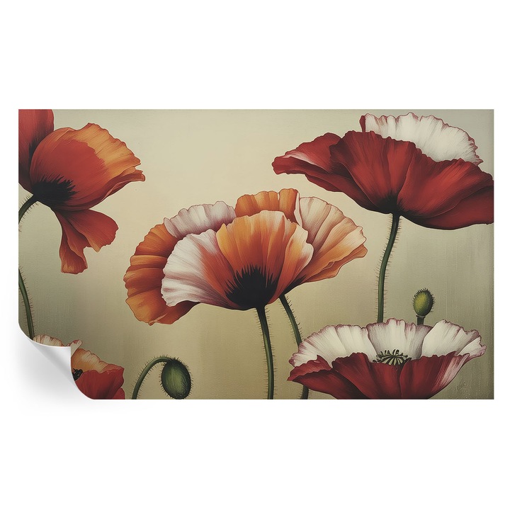 Tapet Textil Autocolant, Tulup, Maci veseli, Portocaliu, 416 x 254 cm, Decorativ, Pentru Living, Hol, 010170060070000285069