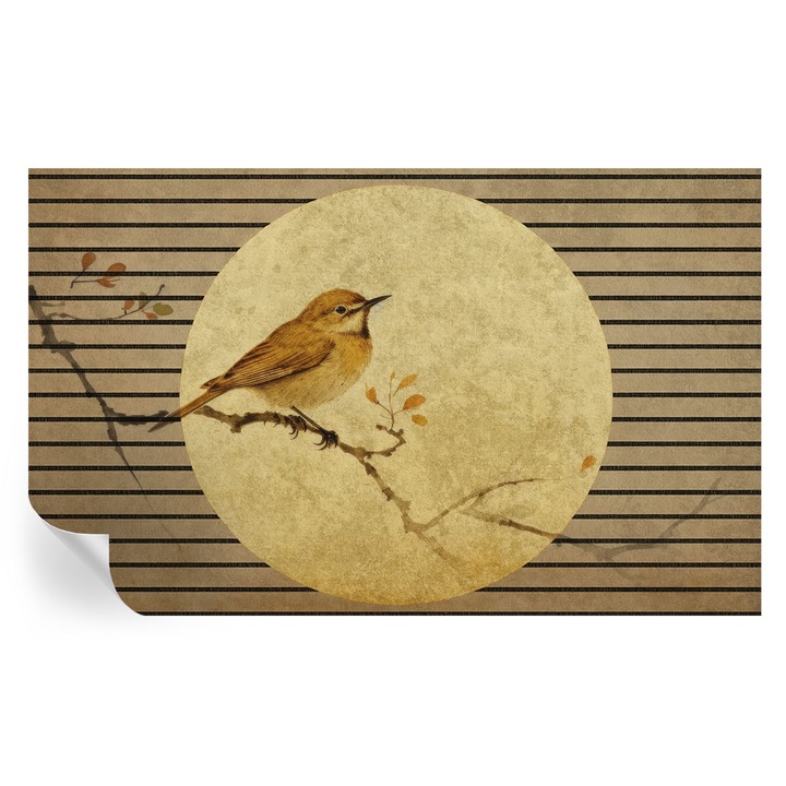 Tapet Textil Autocolant, Tulup, Pasarea armoniei, Alb, 416 x 254 cm, Decorativ, Pentru Living, Hol, 010170060070000285001