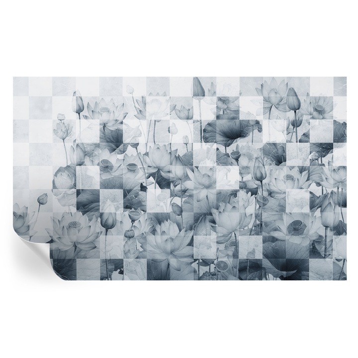Fali Fotótapéta Autodeziv, Tulup, Flori de lotus, Albastru, 416 x 254 cm, Decorativ, Rezistente La Apa, Umiditate Si Pete, 010170060070000285275