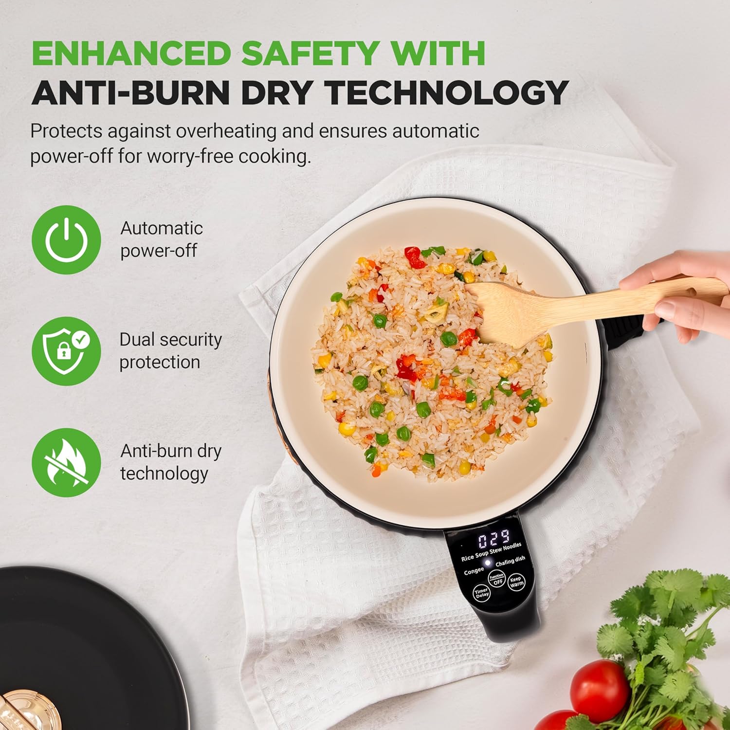 Aragaz electric portabil NutriChef, 1.6 QT, 6 functii de gatit, negru, cu capac ceramic antiaderent