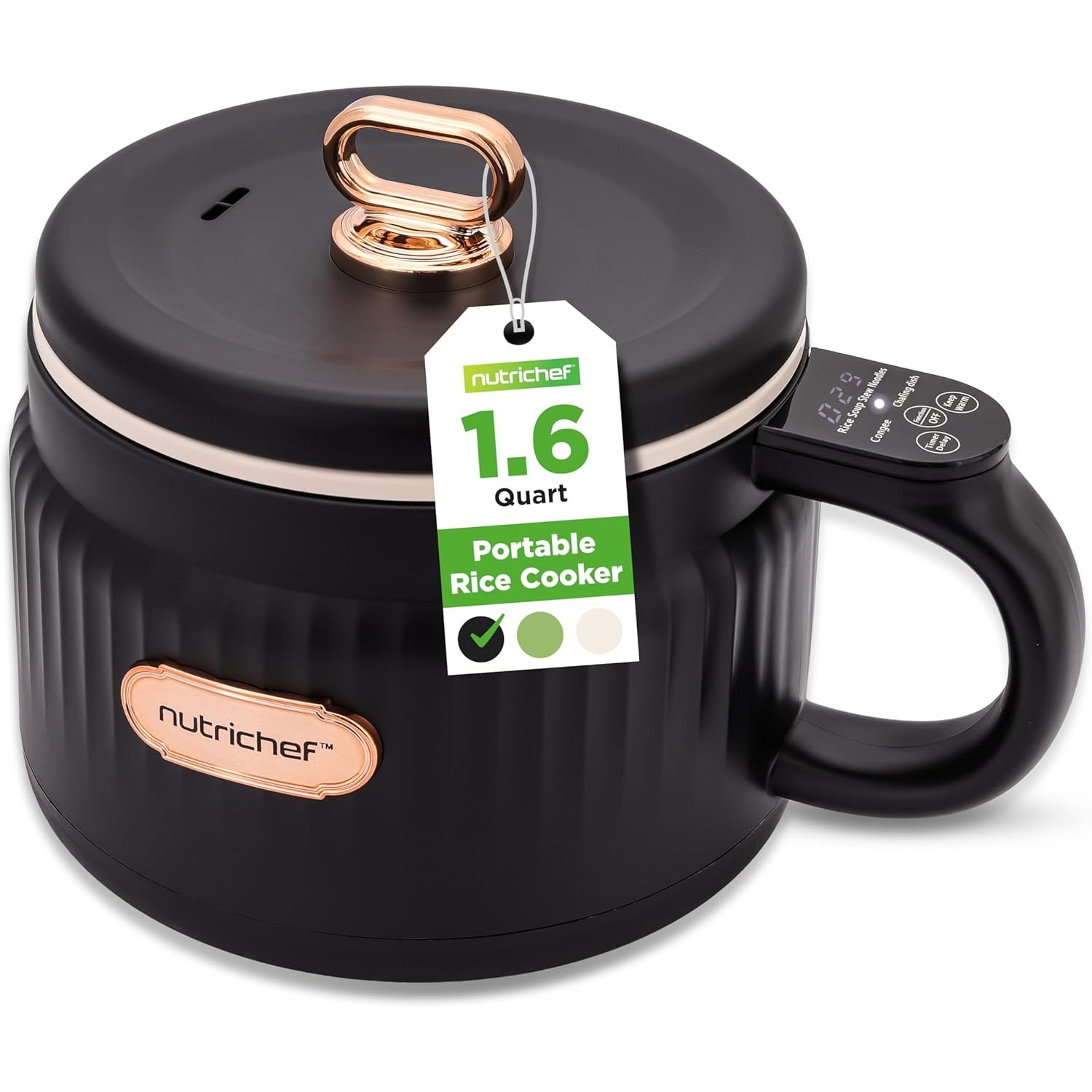 Aragaz electric portabil NutriChef, 1.6 QT, 6 functii de gatit, negru, cu capac ceramic antiaderent