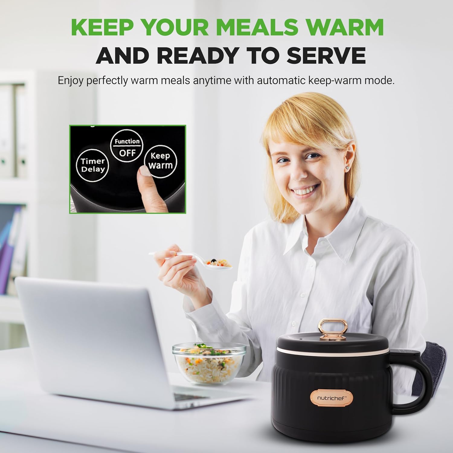 Aragaz electric portabil NutriChef, 1.6 QT, 6 functii de gatit, negru, cu capac ceramic antiaderent