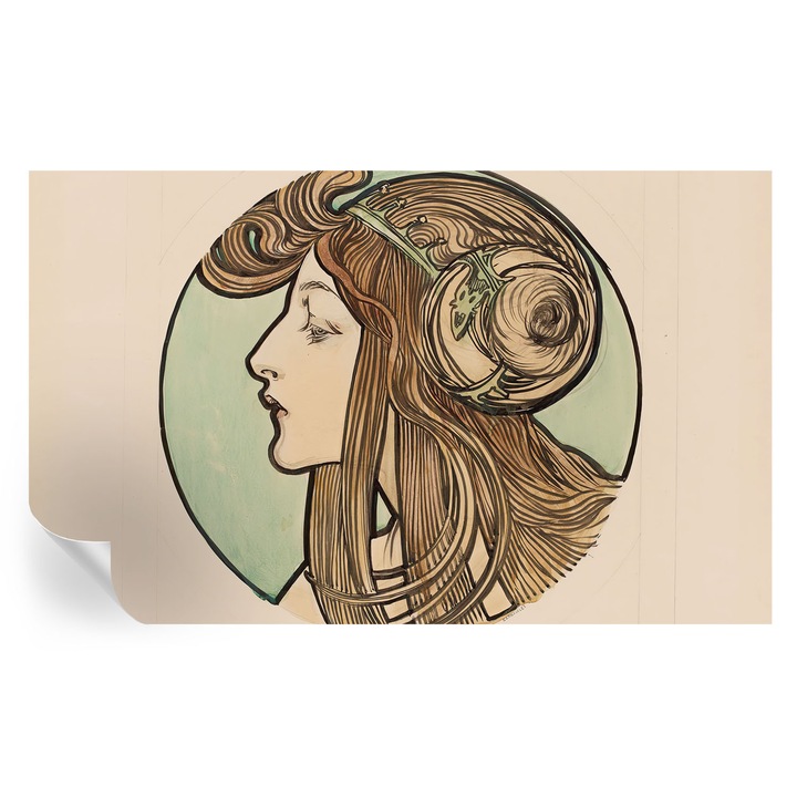 Fali Fotótapéta Autocolant, Tulup, Portret Art Nouveau, Bej, 416 x 254 cm, Decorativ, Usor De Montat Si Rezistent, 010170060070000285395