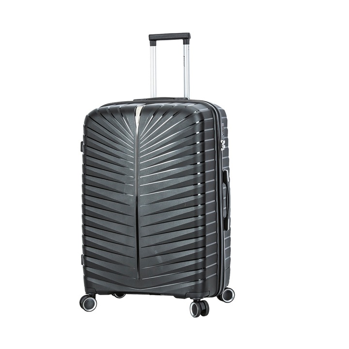 Troler mare Madisson, 77x50x29 cm, polipropilena, bagaj de cala, 4 roti duble, cifru, SW62103, negru