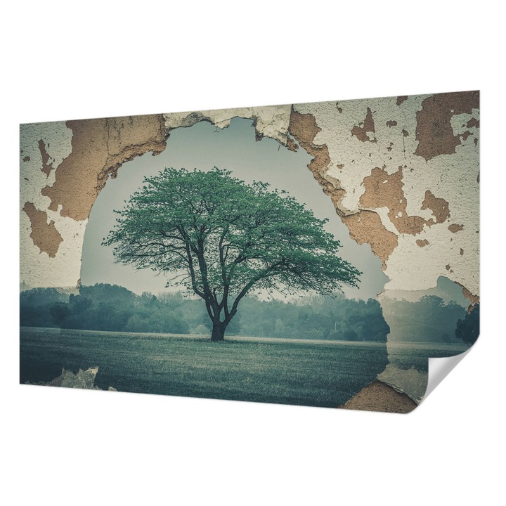 Tapet Autodeziv De Perete, Wallfluent, Un copac singuratic, Gri, 416 x 254 cm, Adeziv Puternic, Usor De Montat Si Rezistent, 010170060070000284952