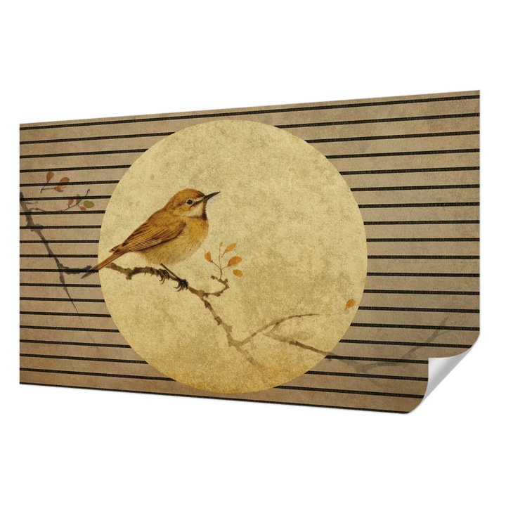 Öntapadós Dekor Tapéta, Wallfluent, Harmónia madár, Fehér, 416 x 254 cm, Nappaliba, Konyhába, 010170060070000285001