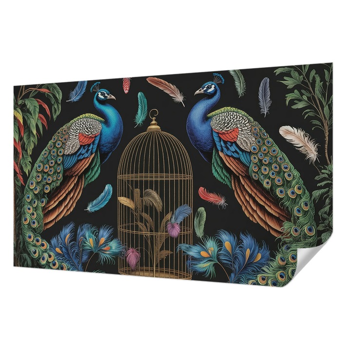 Öntapadós Tapéta Fali Dekoráció, Wallfluent, Egzotikus pávák, Fehér, 416 x 254 cm, Modern Dizájn, Nedvesség- És Foltálló, 010170060070000285036