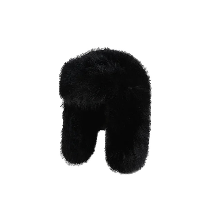 Caciula bomber, neagra, design unisex, material poliester, dimensiune universala