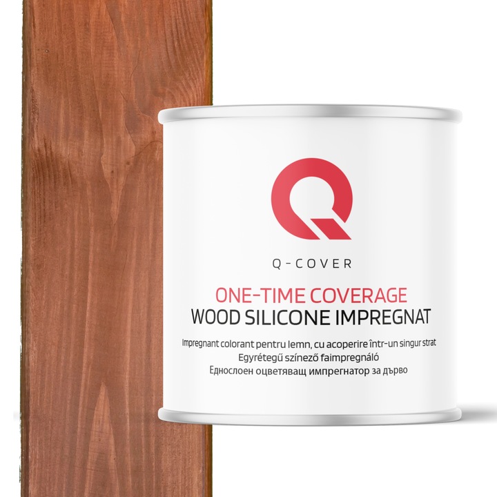 Impregnant colorant pentru lemn, cu vopsire intr-un singur strat, Q-Cover, Nuc D070, pentru exterior, pe baza de apa, prietenos cu mediul, usor de aplicat, foarte eficient, rezistent la murdarie, culori durabile, rezistente la UV, 2.5L