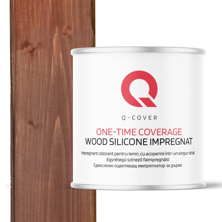 Impregnant colorant pentru lemn, cu vopsire intr-un singur strat, Q-Cover, Nuc inchis D080, pentru exterior, pe baza de apa, prietenos cu mediul, usor de aplicat, foarte eficient, rezistent la murdarie, culori durabile, rezistente la UV, 2.5L