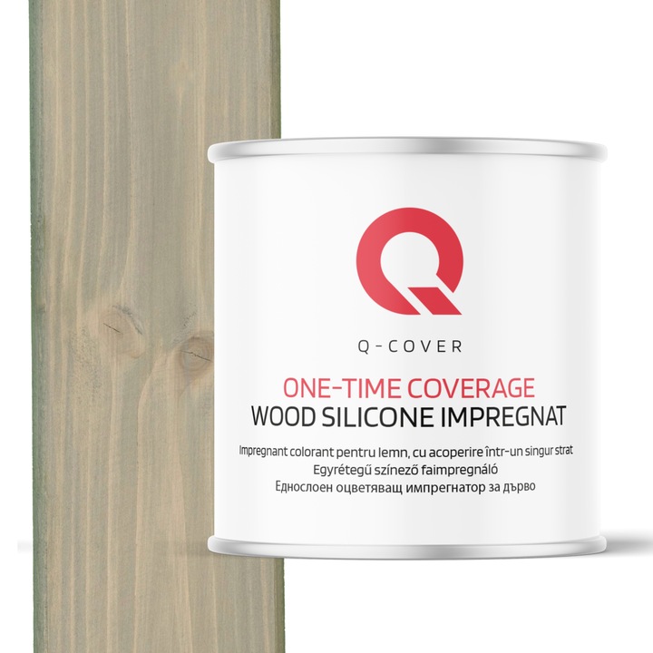 Impregnant colorant pentru lemn, cu vopsire intr-un singur strat, Q-Cover, Gri deschis 7001, pentru exterior, pe baza de apa, prietenos cu mediul, usor de aplicat, foarte eficient, rezistent la murdarie, culori durabile, rezistente la UV, 2.5L