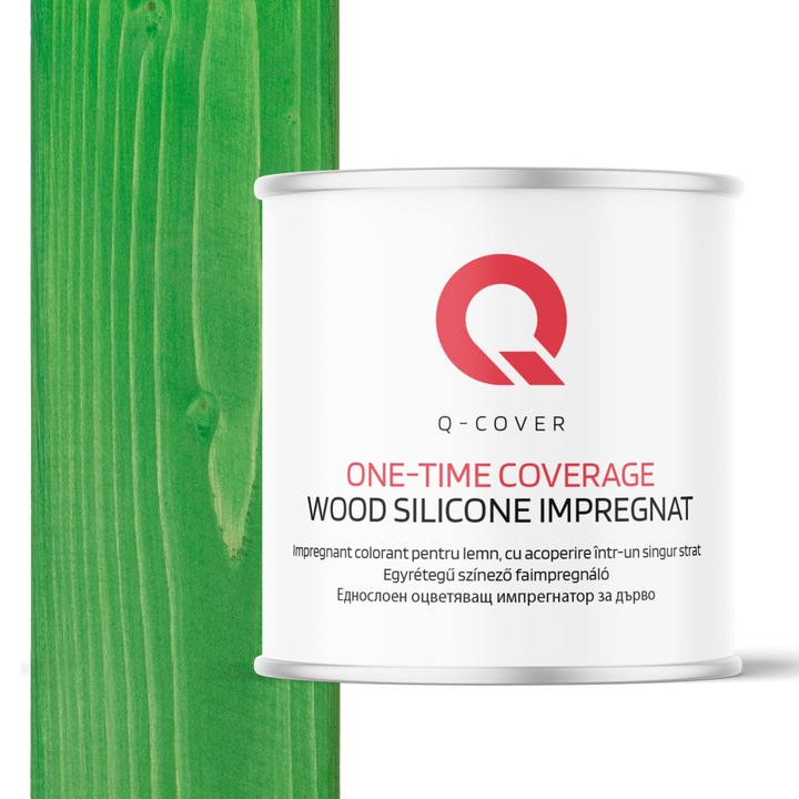 Impregnant colorant pentru lemn, cu vopsire intr-un singur strat, Q-Cover, Verde 6029, pentru exterior, pe baza de apa, prietenos cu mediul, usor de aplicat, foarte eficient, rezistent la murdarie, culori durabile, rezistente la UV, 2.5L