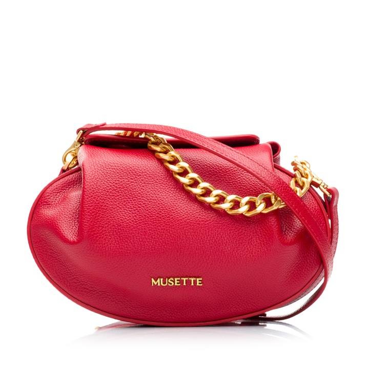 Geanta dama, Musette ZAIRA, Piele naturala, 24 x 7 x 15, Rosu, 24 x 7 x 15 cm