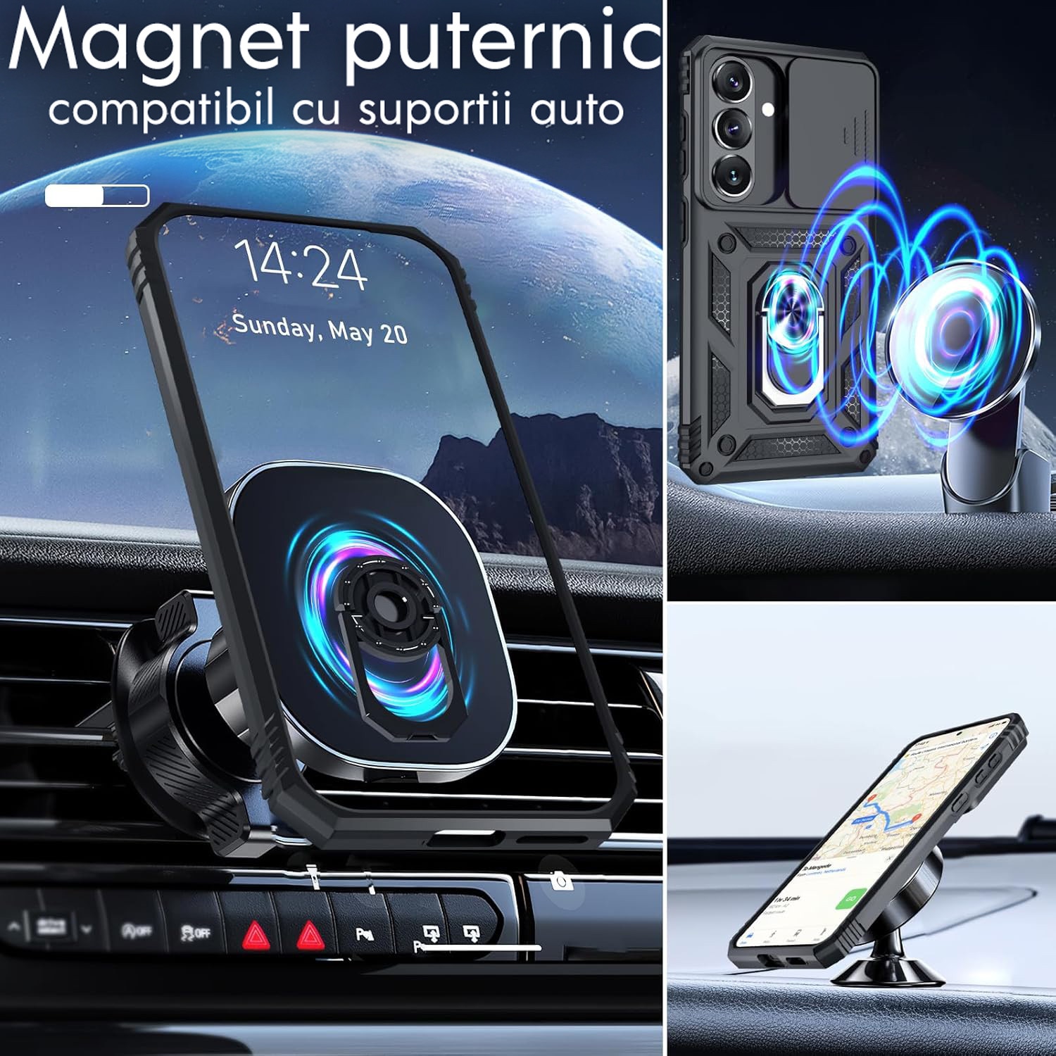 Husa pentru Samsung Galaxy S26 Plus cu inel rotativ 360 Daden, Camshield series, Hybrid Antisoc, Slider pentru protectia camerei, Negru