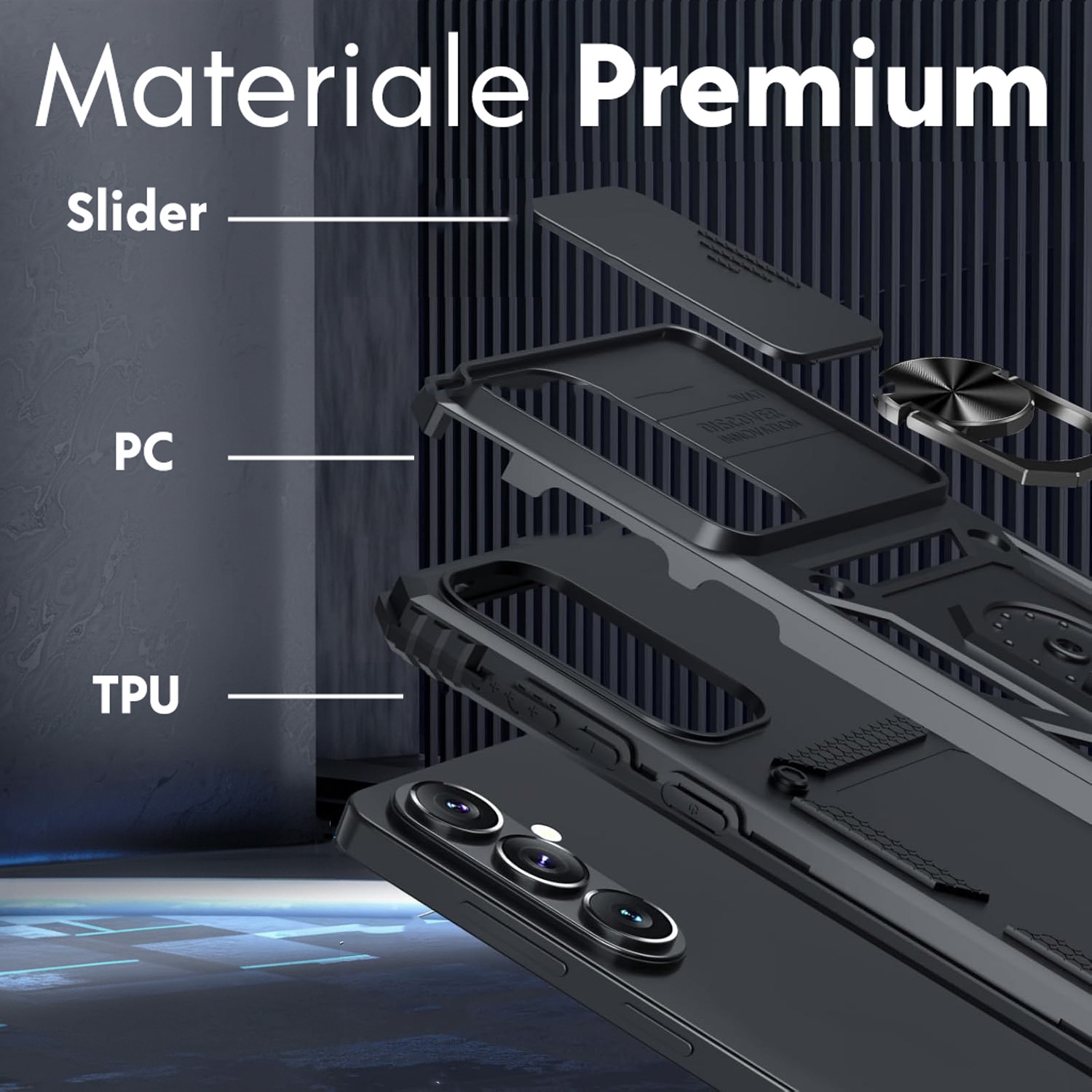 Husa pentru Samsung Galaxy S26 Plus cu inel rotativ 360 Daden, Camshield series, Hybrid Antisoc, Slider pentru protectia camerei, Negru