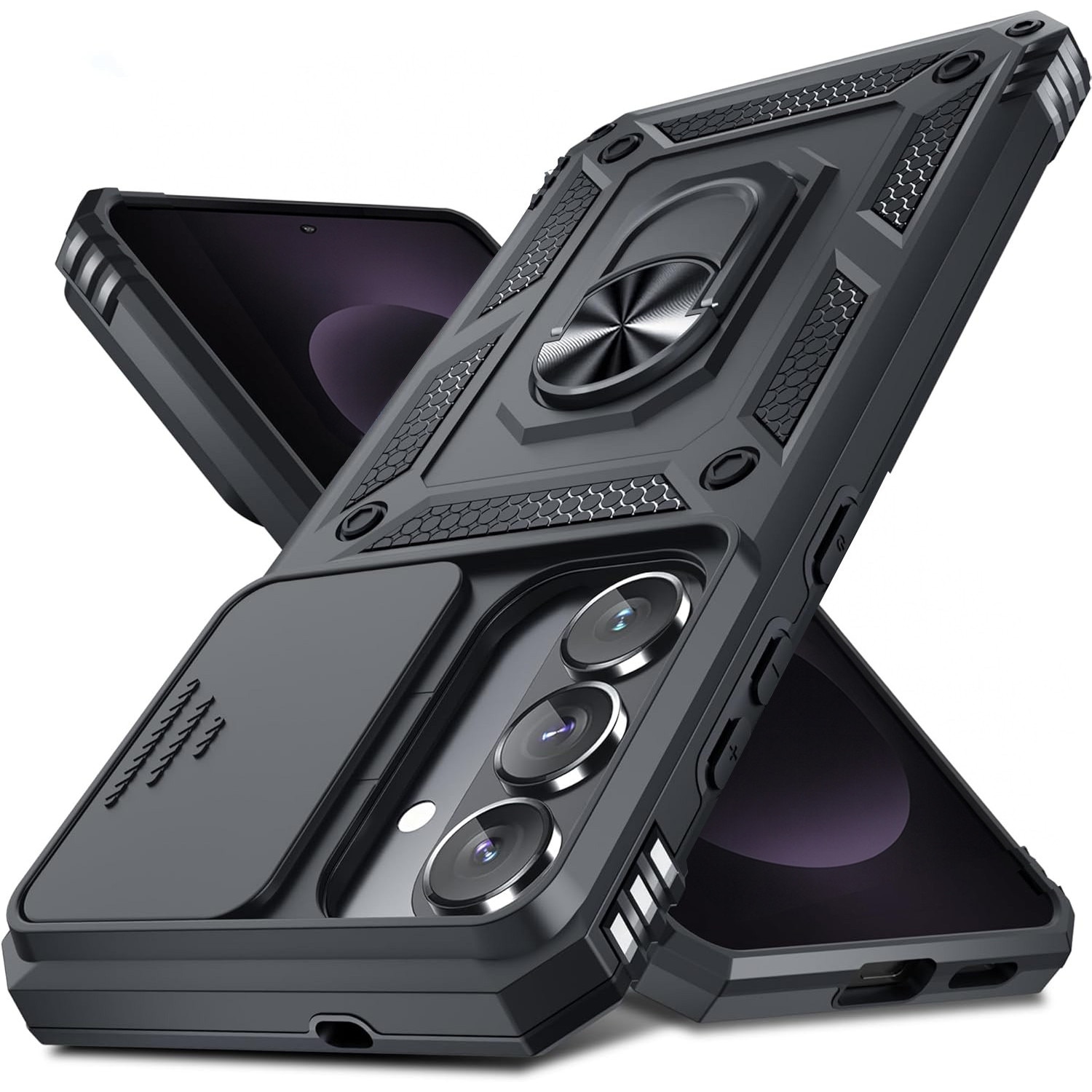 Husa pentru Samsung Galaxy S26 Plus cu inel rotativ 360 Daden, Camshield series, Hybrid Antisoc, Slider pentru protectia camerei, Negru