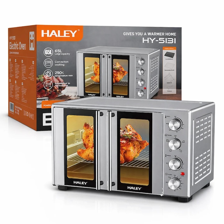 Cuptor Electric HALEY HY-513I, 65L, 3000W, Convectie, Rotisor, Timer 120 min