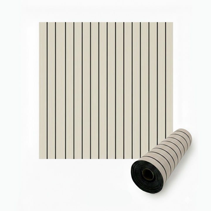 Rola tapet autoadeziv 3D premium tip riflaj NEXTLY, imitatie lemn, rezistent la apa, spuma moale si pvc, 3 mm grosime, adeziv puternic, 60x300cm, bej deschis alb