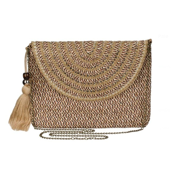 Poseta Crossbody cu Lant pentru Femei Paie 30x22.5cm