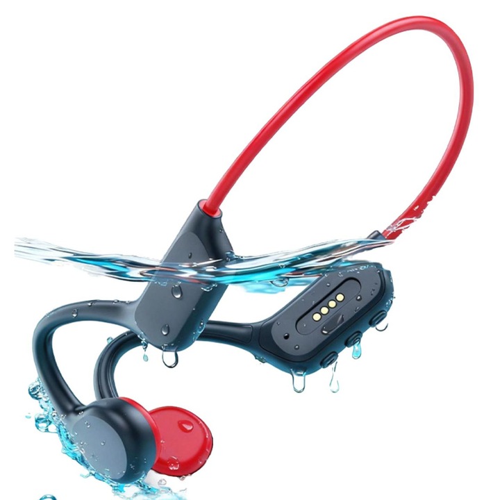 Casti wireless Deyra, cu conductie osoasa, IPX8, 32GB MP3, Bluetooth 5.4, pentru sport si inot