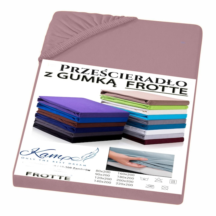Cearceaf de pat Kam-Pol, frotte, roz pudrowy, 120x200, cu elastic
