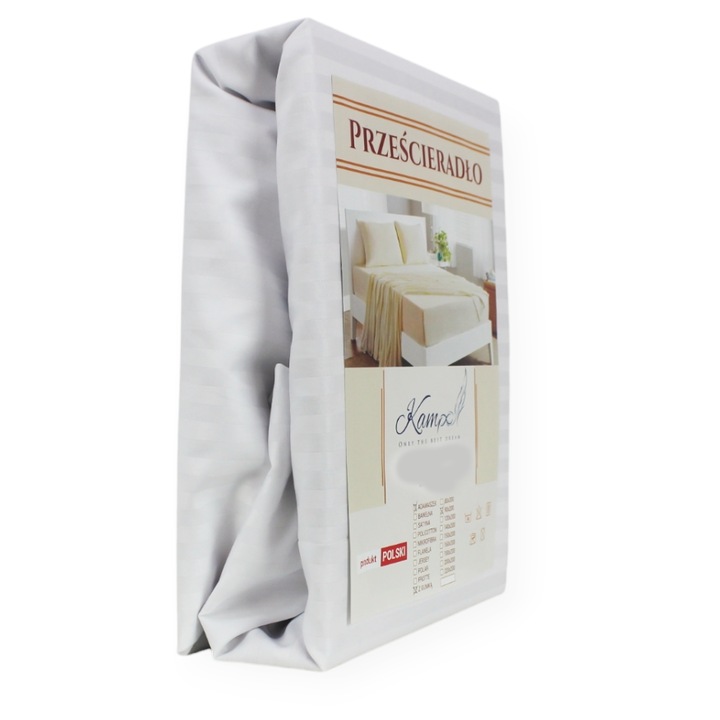 Cearceaf de pat Kam-Pol, adamaszek, 160x210cm, elastic, detaliu cu banda de 1cm