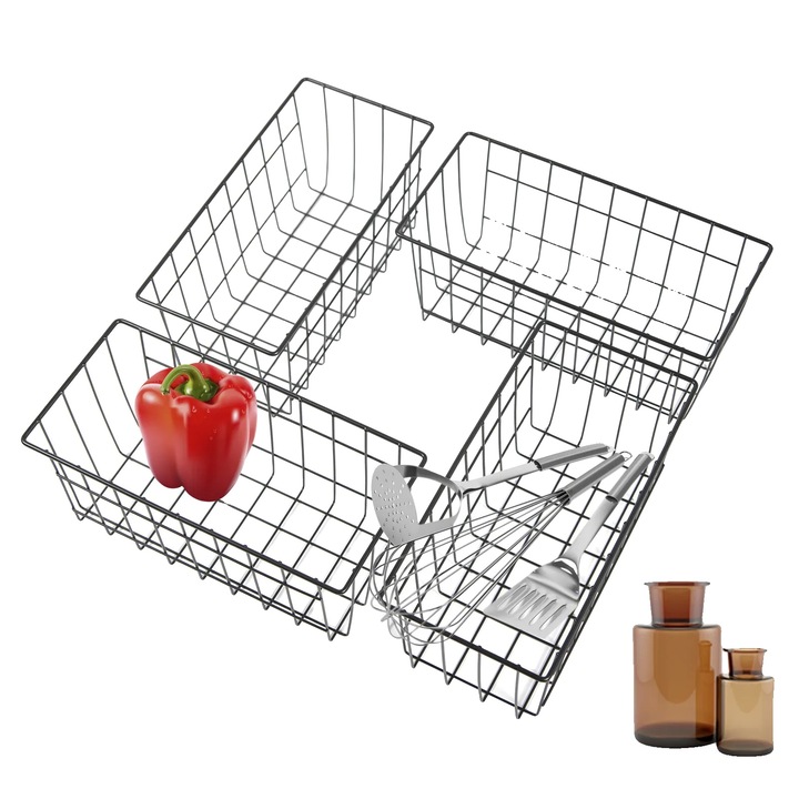 Комплект кошници за съхранение, метални, стенни, 30x14x13.3см, товароносимост 5-10 кг, 4 броя