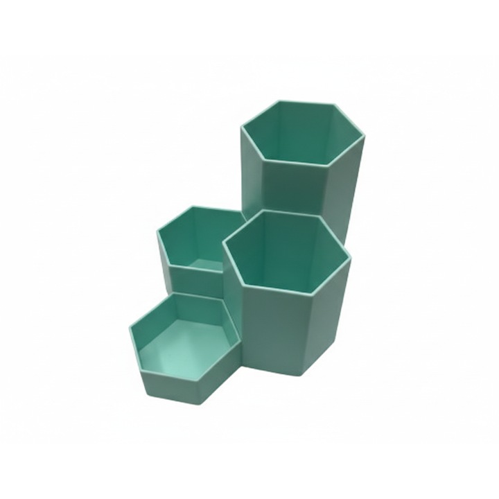 Кръгъл органайзер за бюро, 4 отделения, син, поставка за химикалки, офис аксесоари, устойчива пластмаса, многофункционален, за офис маса, дом, училище