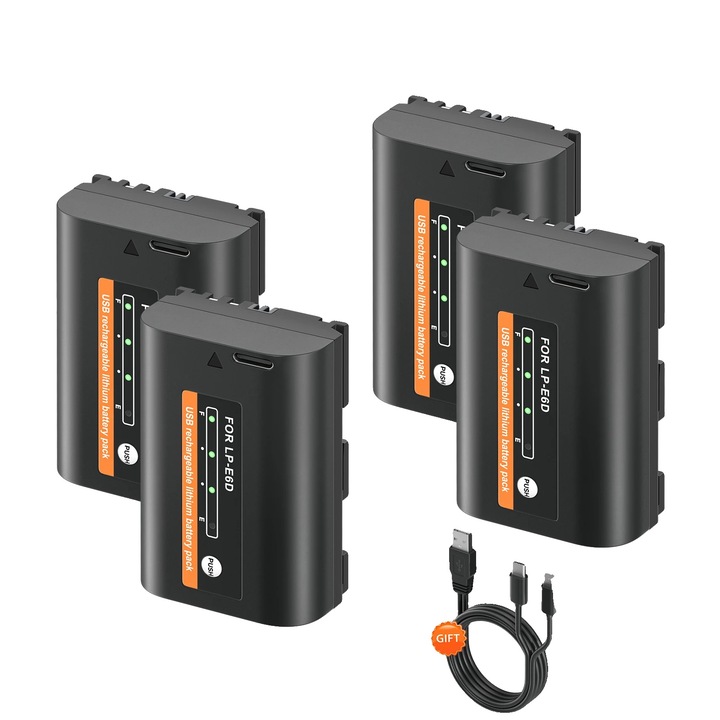 Baterii pentru camera, 4PCS, capacitate mare, incarcare Type-C, 2600mAh