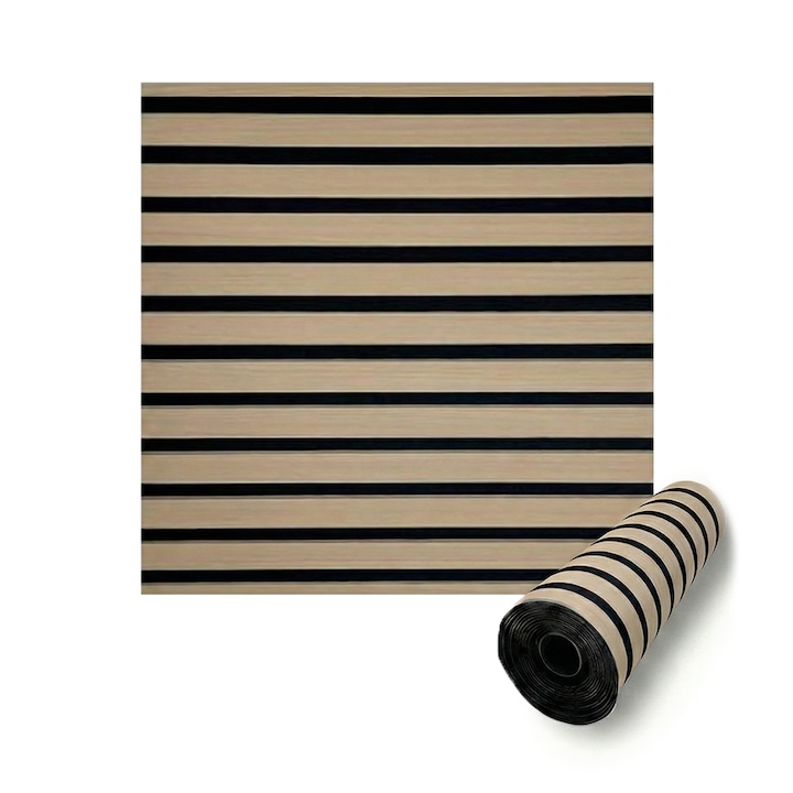 Rola Tapet autoadeziv 3D premium tip Riflaj NEXTLY, imitatie lemn, rezistent la apa, spuma moale si pvc, 5 mm grosime, adeziv puternic, 58x300cm, stejar natural