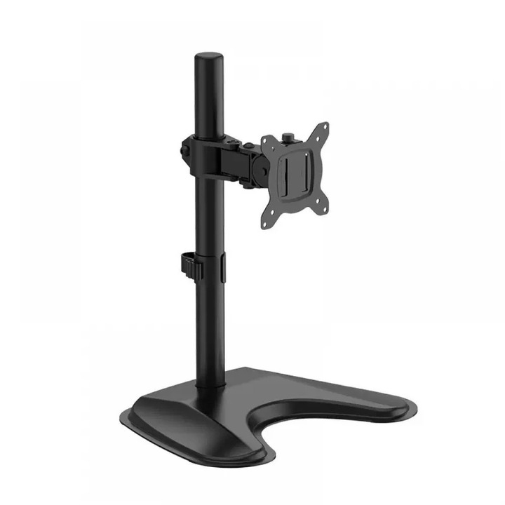 Suport Monitor, TOPSCAUNE®, Suport Monitor De Birou Reglabil, Suport Monitor 14-32 Inch 9 Kg, Reglare Inaltime 430 Mm, Inclinare +90° -12°, Rotire ±180°, VESA 75x75 100x100, Baza Metalica Stabilitate Mare, Model DM50S, Negru