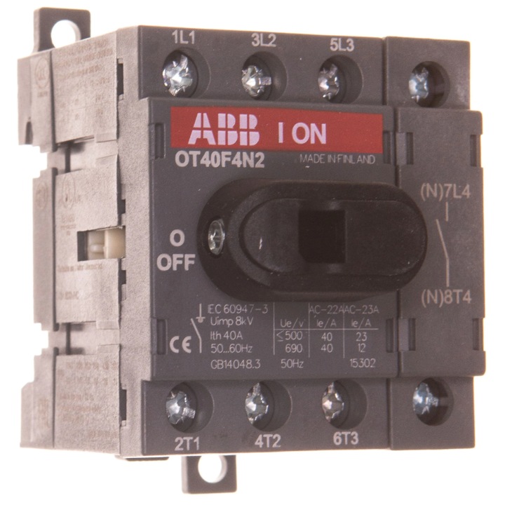 Váltókapcsoló 4P ABB OT40F4N2 40A, 65x50mm, IP20, előlapi szerelés