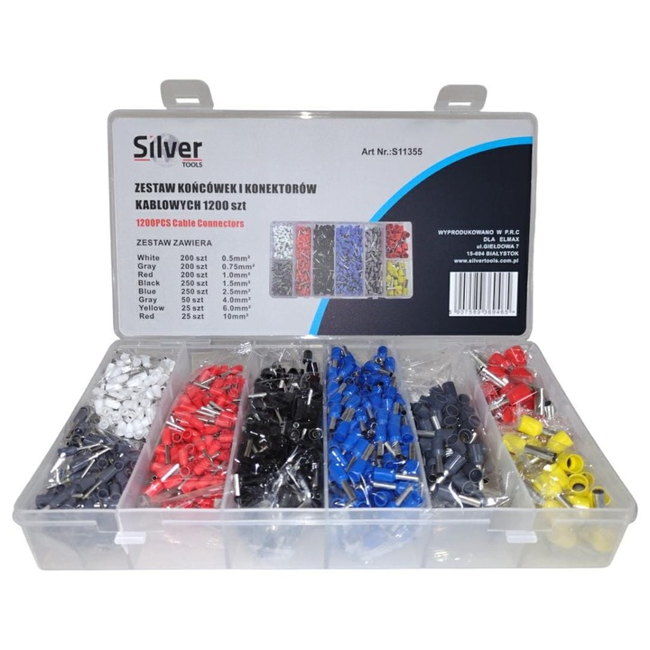 Set conectori si terminale cabluri, 1200 buc, Silver, diverse dimensiuni, multicolor