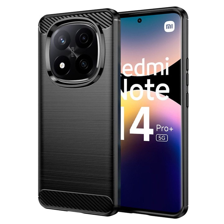 Husa telefon Carbon Silicone Xiaomi Redmi Note 14 Pro+ 5G Negru